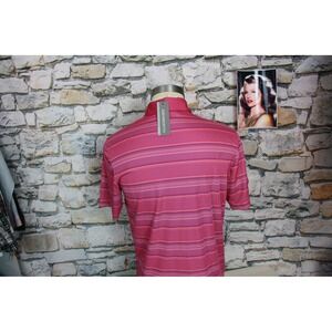 Ashworth EZ-TEC2 Mens Pink Blue Striped Golf Polo Shirt Medium AM3094S4 NEW